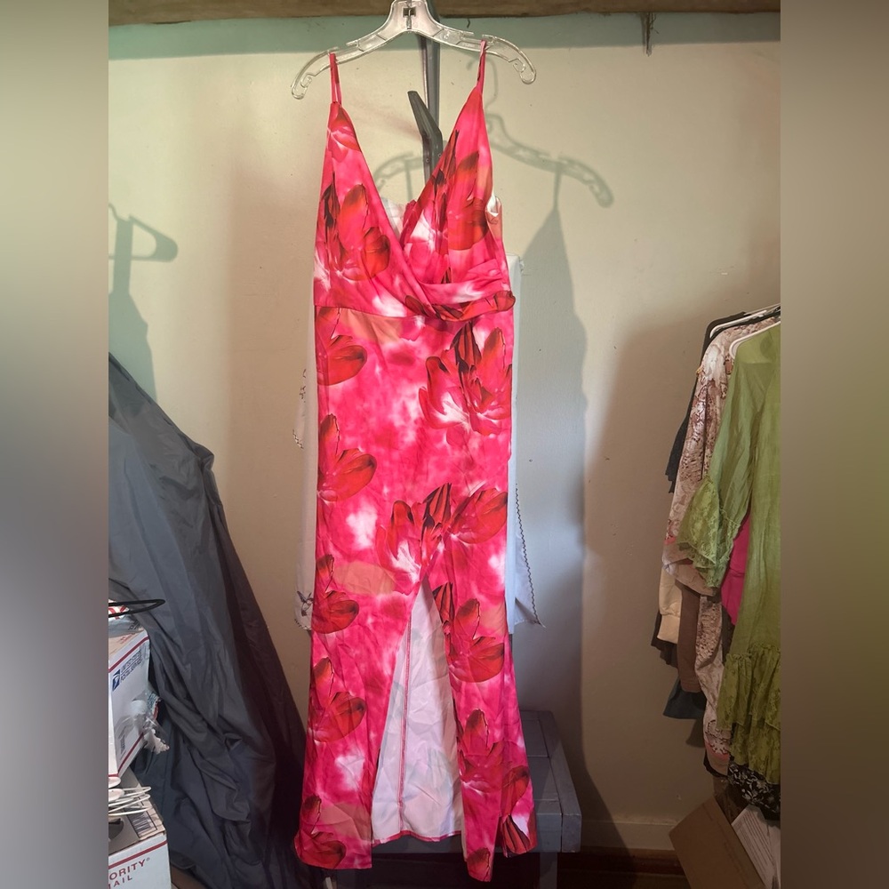Pink and Red Sleeveless Maxi Sundress